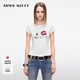 MISS SIXTY2025夏季新款短袖棉麻正肩T恤女復古印花修身短款上衣 白色 S