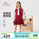 英氏（YEEHOO）兒童套裝女童上下裝春季時(shí)尚淑女學(xué)院風(fēng)衣服春裝新款洋氣中大童裝 學(xué)院百褶徽章 車(chē)厘子紅+車(chē)厘子紅 140