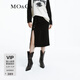 MO&Co.【美麗諾羊毛】春秋抽褶側開(kāi)叉直筒半身裙摩安珂 黑色 M 165