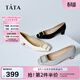 他她（TATA）粗跟單鞋女氣質(zhì)高跟鞋女不累腳方頭真皮單鞋女鞋7YO01AQ4 黑色 38