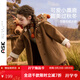 ASK JUNIOR【新年裝】?jì)和馓锥拘⊥Ⅲw小鹿連帽防風(fēng)女童雙面毛呢大衣 棕色 110