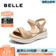百麗（Belle）寬條帶休閑涼鞋女商場(chǎng)同款真皮厚底涼鞋D6N2DBL5 杏色 34 (220mm)