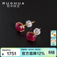 若華（RUOHUA）6*8mm18K黃金紅寶石耳釘女酒紅色彩寶耳飾小眾設計生日禮物知己