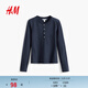 H&M女裝T恤春季舒適棉質(zhì)長(cháng)袖圓領(lǐng)亨利打底衫上衣1000022 海軍藍 M