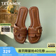 天美意女拖鞋度假優(yōu)雅涼鞋2025夏新款 棕色（牛皮） 37