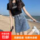 高腰牛仔短裙女夏季薄款2026新款a字小個(gè)子褲裙包臀裙半身裙子 淺藍色開(kāi)叉牛仔裙 L建議109-118斤左右