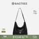 BAGTREE【明星同款】包包樹(shù)圖南頭層植鞣牛皮hobo女包單肩腋下通勤斜挎包 檀黑色-中號 高級小眾