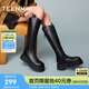 天美意長(cháng)筒靴雙耳百搭女彈力高靴舒適時(shí)尚女靴