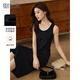 熙世界（sllsky）黑色針織吊帶裙2025春季內搭背心裙子顯瘦修身無(wú)袖連衣裙 曜石黑 M