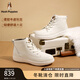 暇步士（Hush Puppies）加絨靴女柔軟高幫女鞋時(shí)尚輕便牛皮靴厚底保暖休閑靴 奶昔白【加絨款】 38