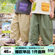 嘟嘟家【100%棉】男童夏季褲子純棉兒童夏裝梭織長(cháng)褲女童工裝褲戶(hù)外休閑 苔蘚綠 100