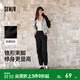 森馬（Semir）休閑褲女純色松緊腰束腳衛褲女士潮流簡(jiǎn)約風(fēng)秋季拼接長(cháng)褲顯瘦 黑色90001 M