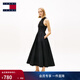 TOMMY JEANS26春夏新款女裝府綢拼接氣質(zhì)優(yōu)雅修身顯瘦無(wú)袖背心連衣裙 黑色BDS S