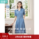 茵曼（INMAN）復古天絲涼感小v翻領(lǐng)連衣裙女士2026年夏季新款收腰a字牛仔裙 牛仔藍 -18525993 S