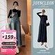 婧麒（JOYNCLEON）孕婦裝牛仔背帶裙子女春秋款2025新款套裝兩件套長(cháng)袖大碼連衣裙子 淺藍色兩件套 XL