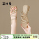 ZHR則則涼拖女夏粗跟套腳拖鞋細帶交叉外穿方頭百搭女鞋  JF13 杏色 38 