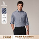 哈吉斯（HAZZYS）男裝 秋款商務(wù)通勤襯衣小千鳥(niǎo)格長(cháng)袖襯衫男ASCZK1BCK03 藏青色NV L （175/96A 48）