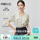 尚都比拉時(shí)尚氣質(zhì)優(yōu)雅雪紡衫女夏季撞色波點(diǎn)荷葉領(lǐng)短袖上衣 白底黑點(diǎn) L 
