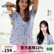 ubras流光滿(mǎn)印翻領(lǐng)短袖短褲套裝家居服睡衣女薄款舒適居家 【女款】短袖短褲-發(fā)呆小羊-藍 XL