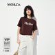 MO&Co.短袖T恤抗菌防螨棉質(zhì)圓領(lǐng)印花美式寬松 摩安珂 深咖啡色 M /165