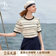哈吉斯（HAZZYS）女裝 夏季女士短袖條紋活力寬松休閑T恤女ASTSE0CBE70 黑色BK XL (170/92A 42)