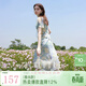 三彩獨醒2025夏季新款荷葉邊印花雪紡裙連衣裙度假風(fēng)長(cháng)裙F 冰川藍花卉 M 160/84A