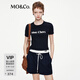 MO&Co.【秦嵐同款】短袖T恤摩安珂春秋植絨印花正肩上衣 藍黑色 M /165