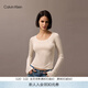 Calvin KleinJeans春秋女士含桑蠶絲休閑通勤ck純色圓領(lǐng)內搭打底衫針織衫 YBI-牛乳白 S