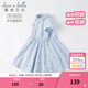 戴維貝拉（DAVE＆BELLA）大童女裝夏季洋氣條紋中大童連衣裙女童短袖裙子兒童夏裝女孩 藍白條紋 140 cm（建議身高130-140cm）