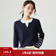 茵曼（INMAN）撞色條紋拼接假兩件毛衣女春秋款時(shí)尚復古顯瘦百搭針織衫 寶藍色 M