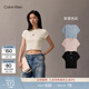 Calvin KleinJeans夏季女士活力少女感休閑ck刺繡時(shí)尚辣妹正肩羅紋短袖T恤