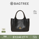 BAGTREE【明星同款】包包樹(shù)墩墩包頭層植鞣牛皮菜籃子手提通勤單肩斜挎包 黑色【贈可拆卸內袋】 高級小眾生日禮物女