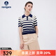 Navigare意大利小帆船短袖T恤女士夏季條紋針織體恤衫休閑翻領(lǐng)POLO衫女 海軍藍/白 M
