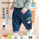 幼歌（YOUGE）【軟牛仔】嬰幼兒2024春季卡通造型牛仔褲寶寶休閑褲 牛仔藍（66-90兩用襠） 90 cm