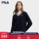 FILA 斐樂(lè )官方女子編織衫冬新款時(shí)尚休閑復古寬松V領(lǐng)麻花毛衣 傳奇藍-NV L 170/88A/L