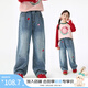 茵曼（INMAN）童裝女童牛仔褲草莓刺繡春秋季中大童寬松休閑褲女孩褲子 牛仔藍 150