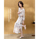德瑪納【可調節半裙疊門(mén)襟】春季溫柔風(fēng)印花八分袖小個(gè)子修身女式連衣裙