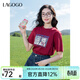 LAGOGO愛(ài)心貓咪安克拉紅短袖T恤女拉谷谷2025夏新款寬松休閑上衣 酒紅色 XL
