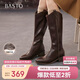 百思圖25冬騎士靴街頭潮流粗跟尖頭女長(cháng)靴F3017DG5 棕色 40