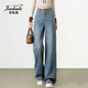 金狐貍闊腿牛仔褲女九分2026流行新款春夏小個(gè)子復古高腰顯瘦直筒休閑褲 藍色 九分褲-94.5CM起 L (28) 【建議105-115斤】