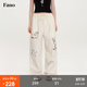 fano studios范洛Fano 百搭趣味涂鴉狗狗印花拖地褲女休閑褲2026夏季新款褲子 奶油白 現貨 L