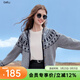 百圖（betu）女裝秋季新款針織開(kāi)衫高級感連帽提花圖案上衣外套2509T55 灰色 L