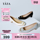 他她（TATA）粗跟單鞋女氣質(zhì)高跟鞋女不累腳方頭真皮單鞋女鞋7YO01AQ4 黑色 38