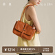 裘真001郵差包女復古休閑單肩斜挎包植鞣牛皮通勤包包小號 焦糖色-小號