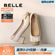 百麗（Belle）舒適優(yōu)雅單鞋女蝴蝶結牛皮方跟鞋D3S1DAQ5預售 米白 38