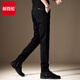 新百倫美式高端休閑褲男春秋新款修身直筒褲子男款夏季商務(wù)男褲免燙顯高 黑色 +運費險 32 【建議140-150斤】
