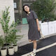 穿搭語(yǔ)錄（Chaundayulu）連衣裙女裝夏款復古恤裙女短袖寬松中長(cháng)款韓版休閑拼色條紋連衣裙 黑色 S 建議80-95斤