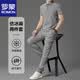羅蒙（ROMON）套裝男夏季翻領polo衫時尚短袖T恤男仿冰麻兩件套 淺灰 L
