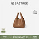 BAGTREE包包樹(shù)煙羅包頭層植鞣牛皮單肩通勤手提包斜挎水桶包菜籃子女包 烤棕色 贈頭層牛皮內膽包 高級小眾禮物女
