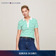 Tommy Hilfiger春夏女裝1985珠地網(wǎng)眼復古條紋五?？坌奚矸I(lǐng)短袖T恤POLO衫 綠白條紋0CH L （推薦：115-125斤）